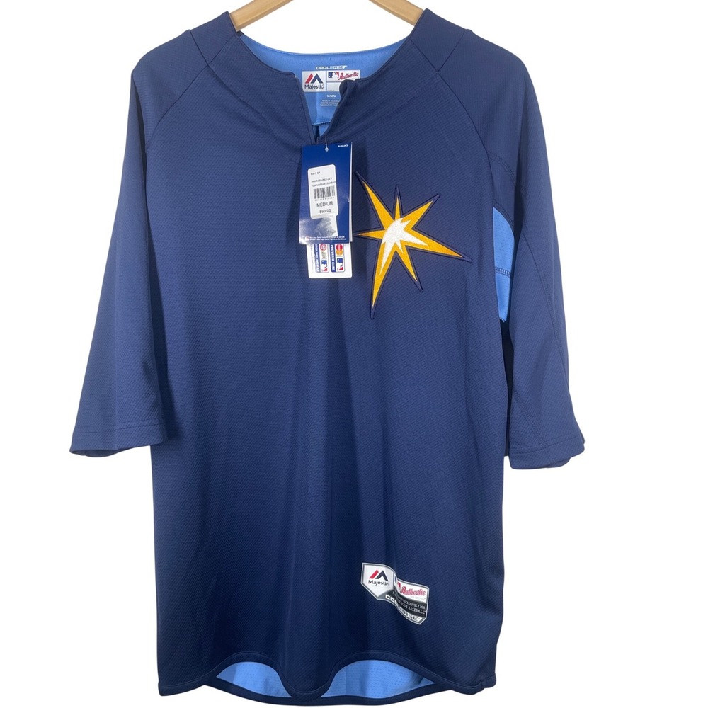 Majestic Tampa Bay Rays BP Jersey Mens Medium Navy Blue Cool Base 3900-RAB6-RAY